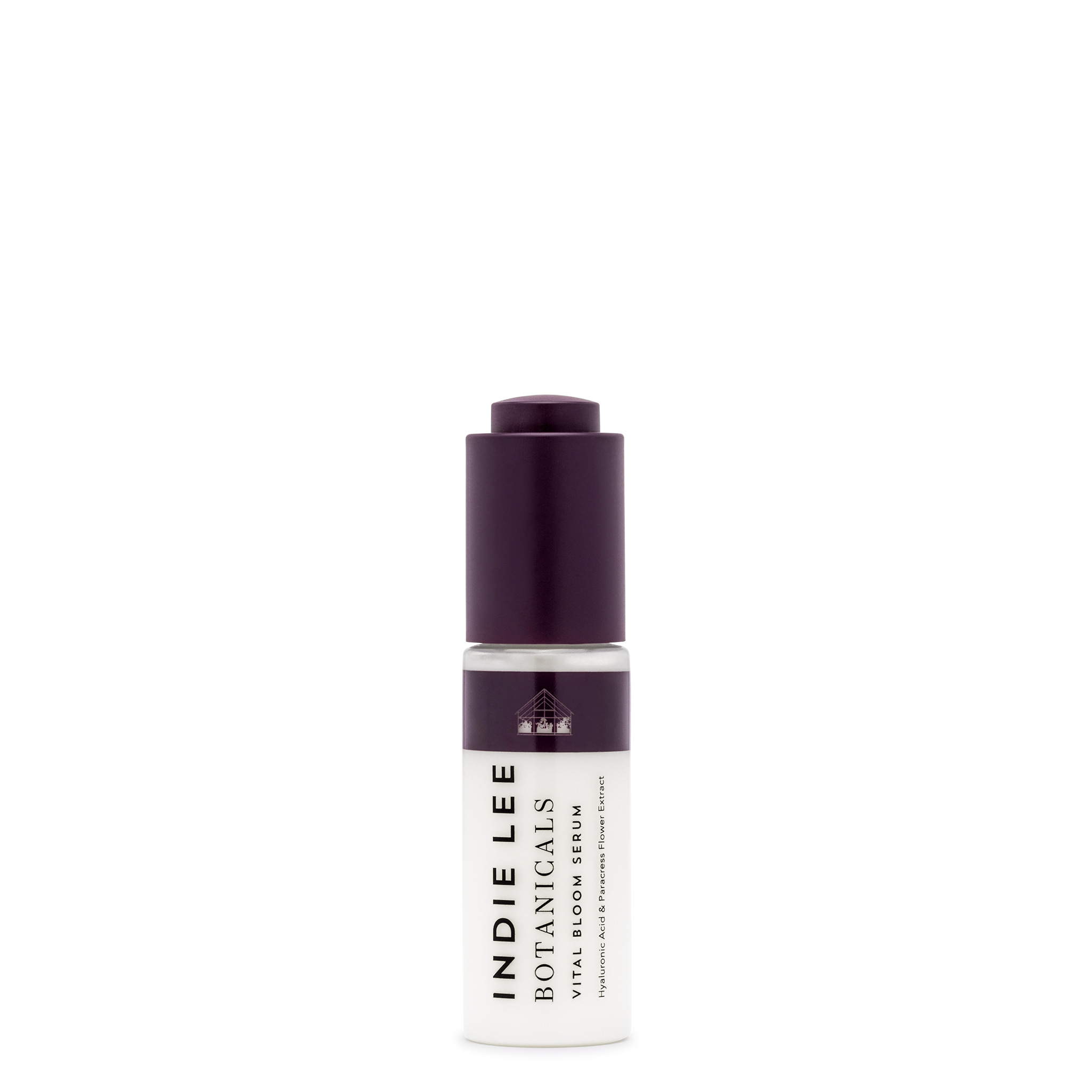 Bottle of Indie Lee Botanicals Vital Bloom Serum on a white background