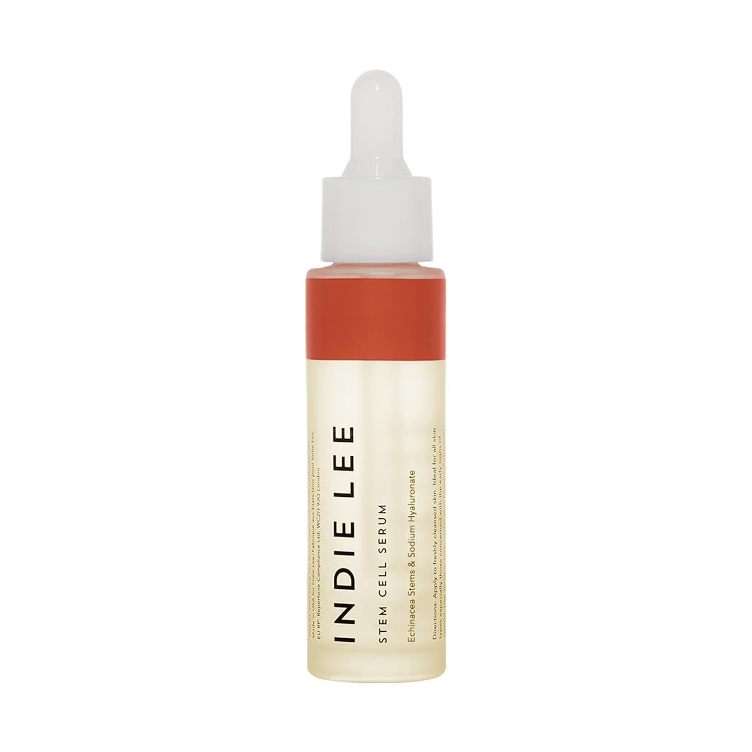 Indie Lee Stem Cell Serum bottle with dropper on a white background