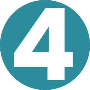 White number '4' on a teal circle