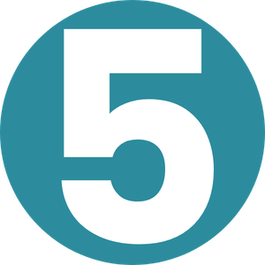 White number '5' on a teal circle
