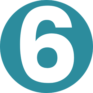 White number '6' on a teal circle
