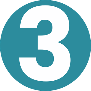 White number '3' on a teal circle