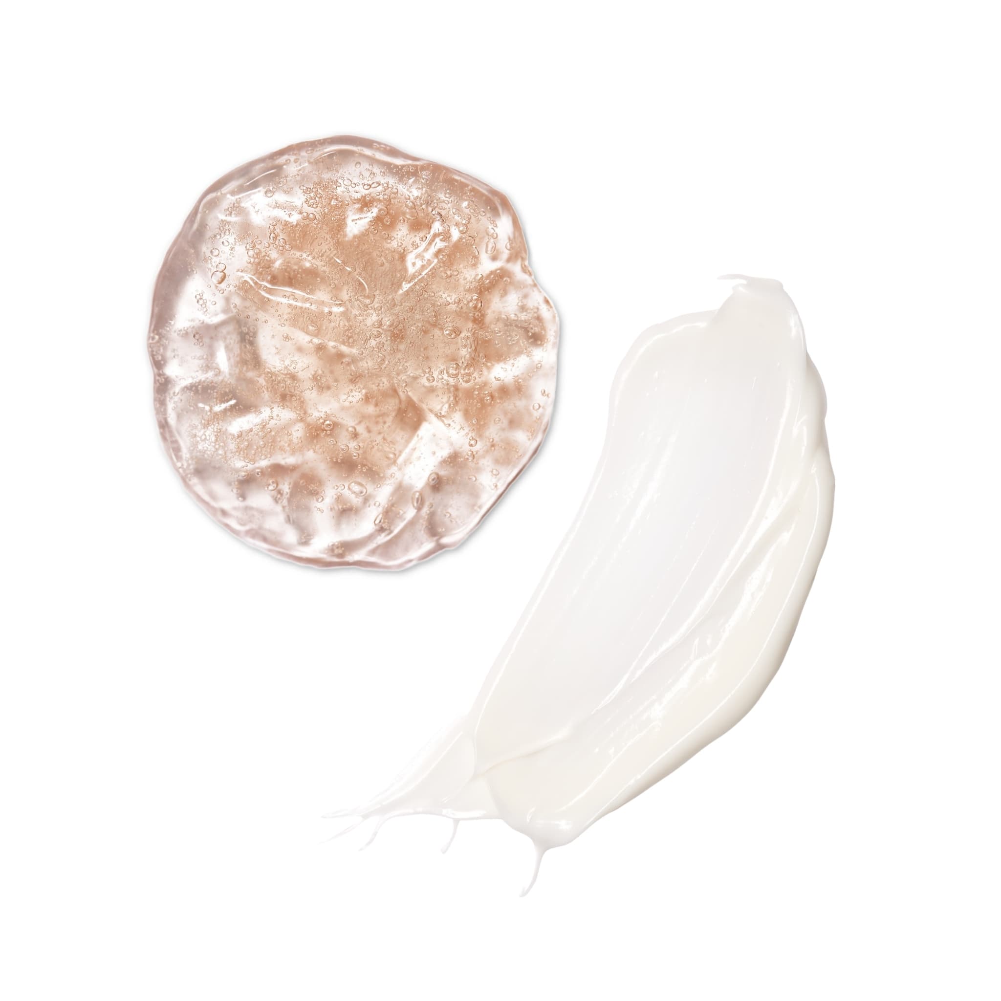 Swatches of two skincare products on a white background