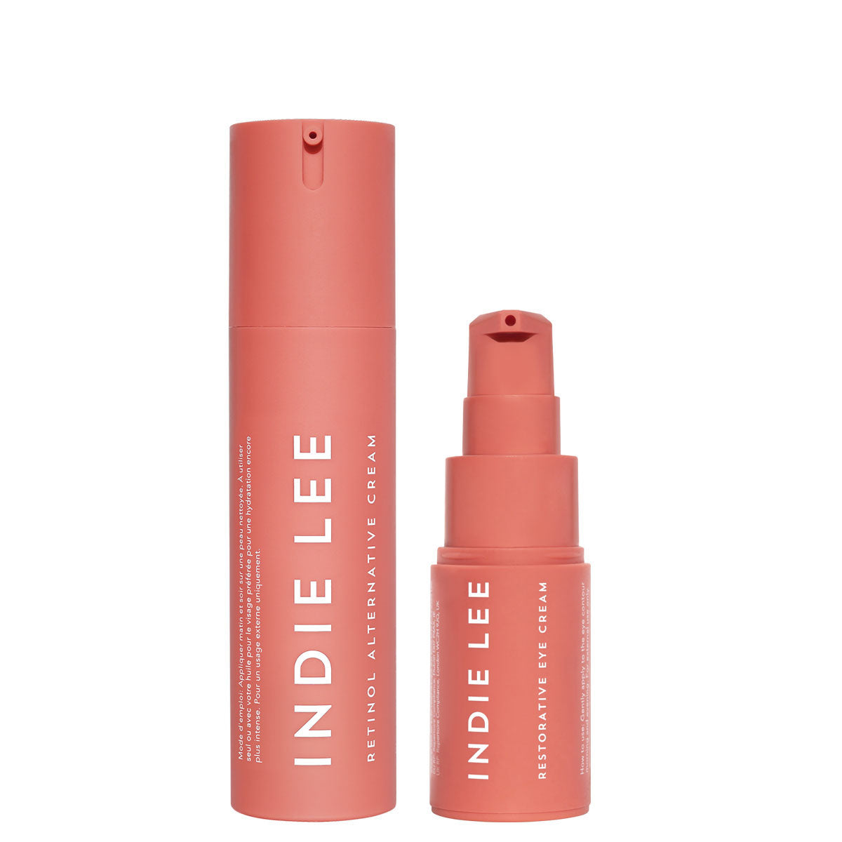 Bottles of Indie Lee Nature's Botox duo including Retinol Alternative Cream and Restorative Eye Cream