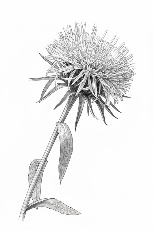 Black and white illustration of a thistle plant